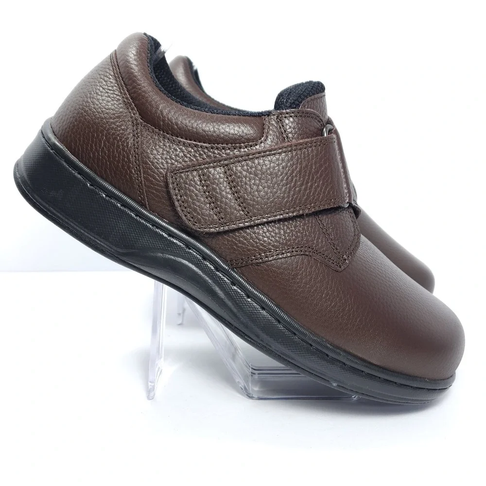 Orthofeet 520 Broadway Men's‎ 10 X-Wide Brown Leather Hook Loop Orthopedic Shoes